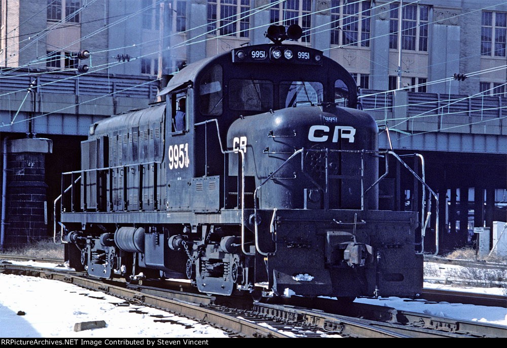 Conrail RS3m CR #9951 doing local work arond the station area.
